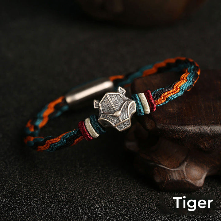 Buddha Stonesハンドメイド 999 スターリングシルバー 龍年 十二支 守護 カラフル 輪廻 結び目 ロープ ブレスレット
