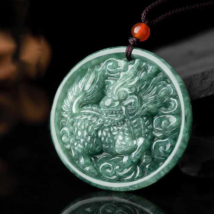 Buddha Stones天然翡翠キリンの豊穣の紐ネックレスペンダント