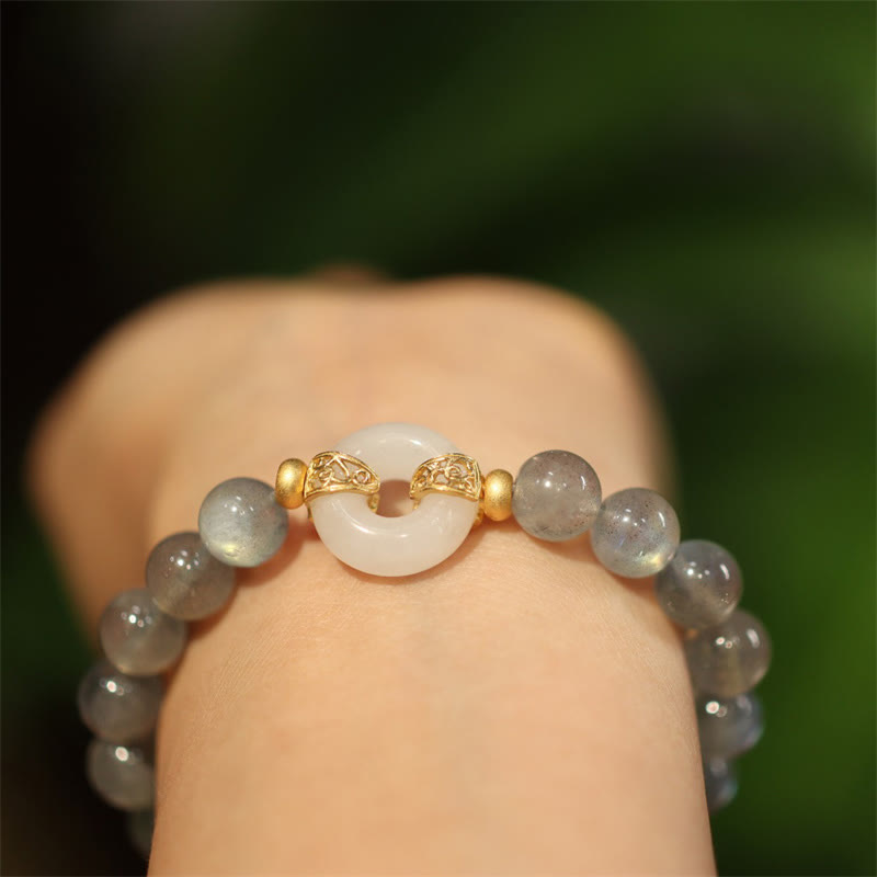 Buddha Stones天然ムーンストーン ヘイタン翡翠 平和バックル ヒーリングブレスレット