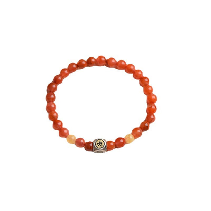 Buddha Stones925スターリングシルバー十二支誕生仏お守り 赤瑪瑙 琥珀 自己受容ブレスレット