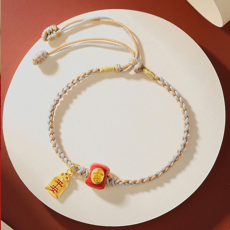 Buddha Stones925 スターリングシルバー ハンドメイド 縁起の良い漢字の祝福編み紐ブレスレット