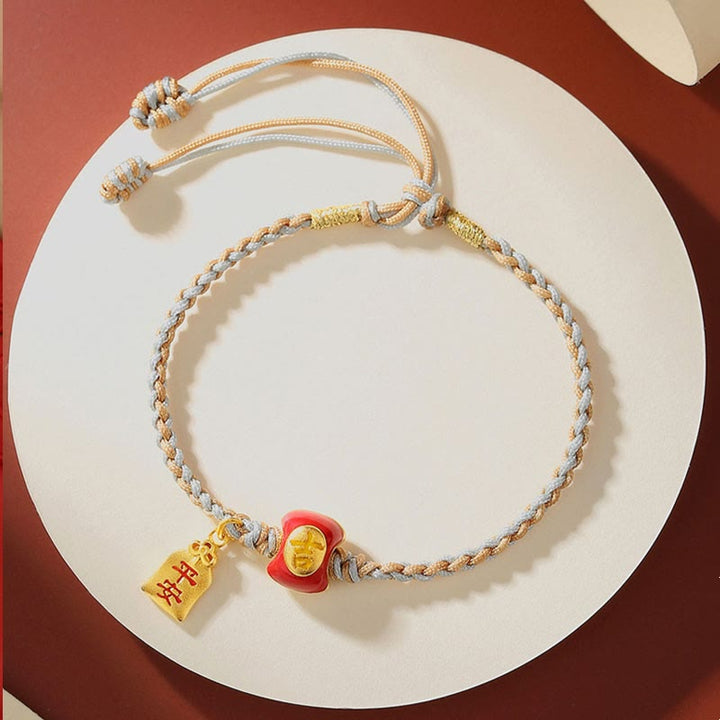 Buddha Stones925 スターリングシルバー ハンドメイド 縁起の良い漢字の祝福編み紐ブレスレット