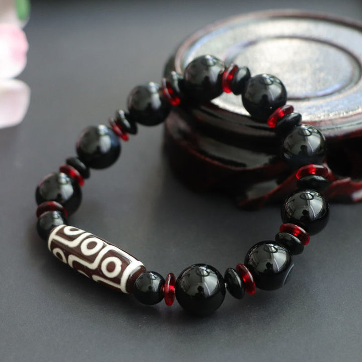 Buddha Stonesブラックオニキス 九眼 ビーズ 富の守護ブレスレット