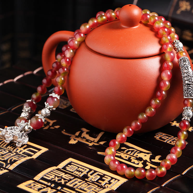 Buddha Stones天然スイカトルマリン貔貅象ポジティブトリプルラップブレスレット