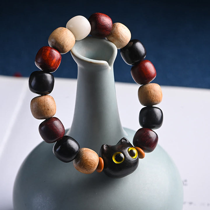 Buddha Stones小葉紫檀黒檀かわいい猫 彫刻守護ブレスレット - image 19