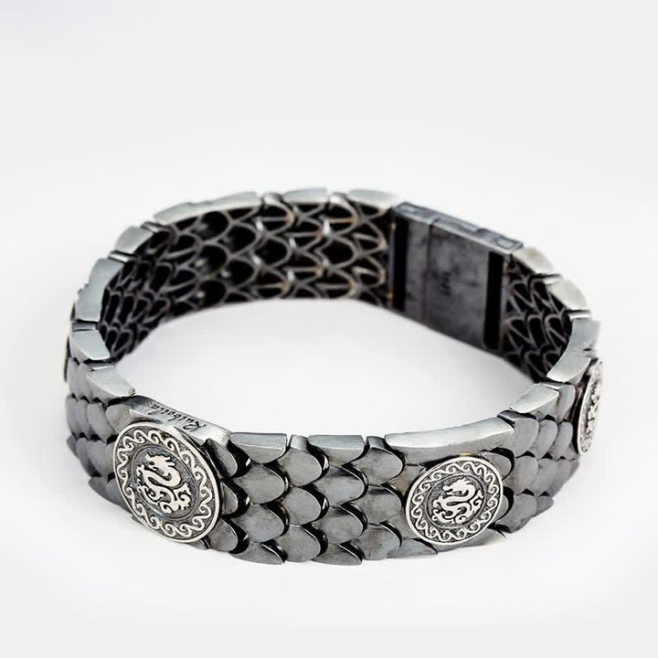 Buddha Stones925スターリングシルバー ドラゴンスケール 幸運 成功 ブレスレット バングル
