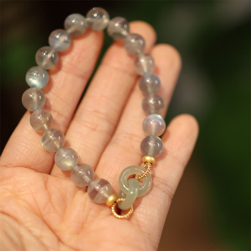 Buddha Stones天然ムーンストーン ヘイタン翡翠 平和バックル ヒーリングブレスレット