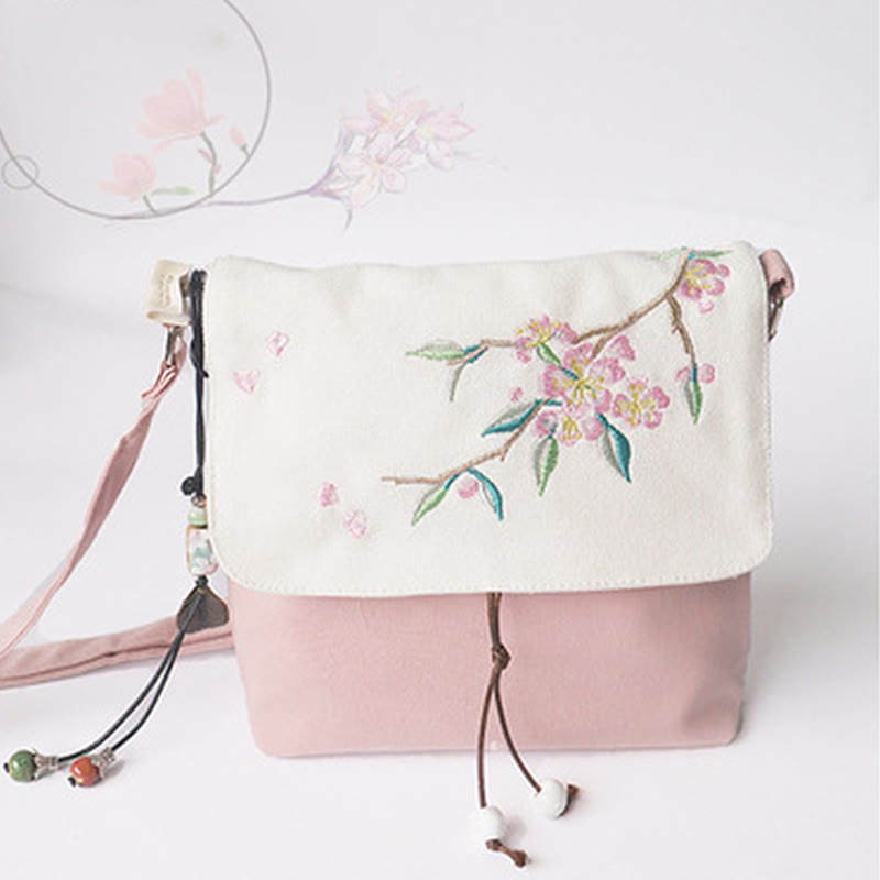 Buddha Stonesハンドメイド刺繍梅花キャンバスクロスボディバッグショルダーバッグハンドバッグ