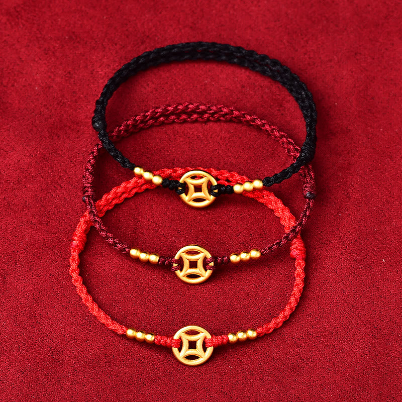 Buddha Stones銅貨の強さ編み紐ブレスレットアンクレット