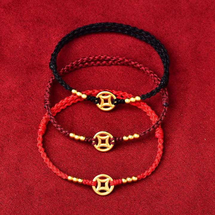 Buddha Stones銅貨の強さ編み紐ブレスレットアンクレット