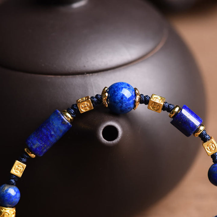 Buddha Stonesハンドメイド天然ラズライトラピスラズリビーズポジティブロープブレスレット - image 3