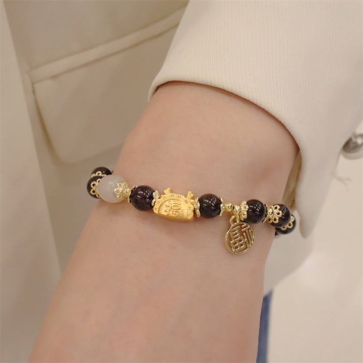 Buddha Stones赤瑪瑙 ストロベリークォーツ 黒曜石 翡翠 ガーネット 真珠 辰砂 団子型 龍 幸運 福 キャラクター ブレスレット - image 25