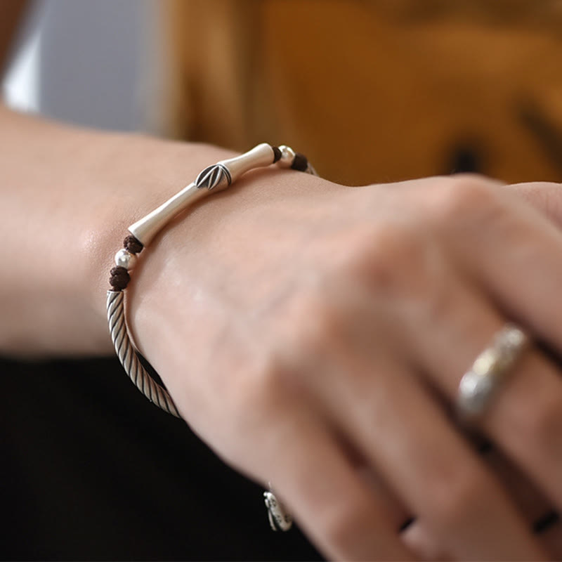 Buddha Stones999 スターリングシルバー 竹模様 蝉 幸運 富のブレスレット