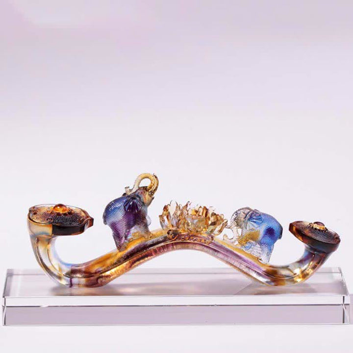 手作りのLiuliクリスタルRuyi象のアートピース、クリスタルベース付きホームデコレーション - image 1
