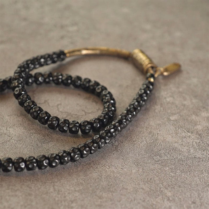 Buddha Stonesレトロココナッツシェル銅製ハピネストリプルラップブレスレット