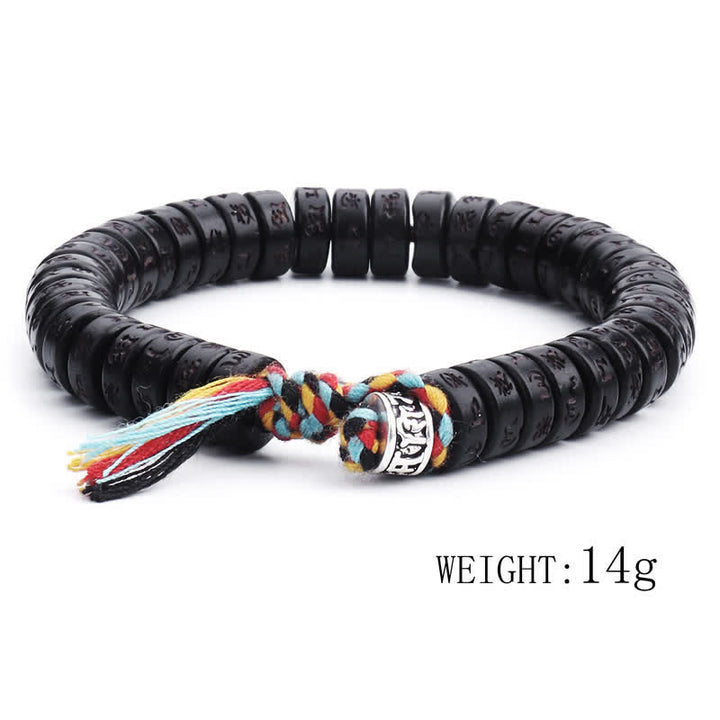 Buddha Stonesチベットココナッツシェルビーズ 彫刻入りオーム・マニ・パドメ・フムマントラ 幸福ブレスレット
