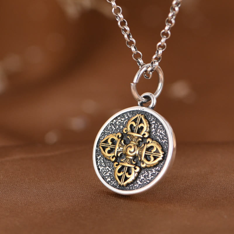 Buddha Stones925スターリングシルバー ダブルドルジェヴァジュラ 祝福ネックレスペンダント