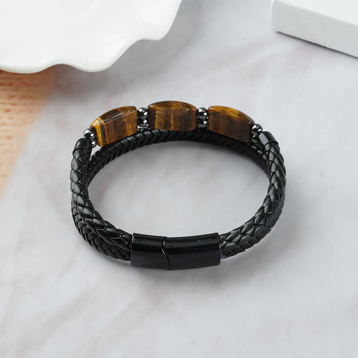 Buddha Stones天然タイガーアイ保護意志力磁気バックルレザーブレスレット