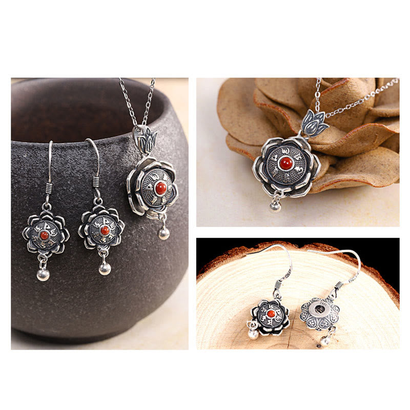 Buddha Stones925スターリングシルバーオーム・マニ・パドメ・フムフム ロータスピースネックレス ペンダント イヤリング - image 7