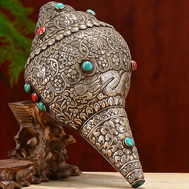 Buddha Stonesチベット 手作り 天然 シャンカ 彫刻 8つの縁起の良いシンボル ほら貝 幸運のホームデコレーション