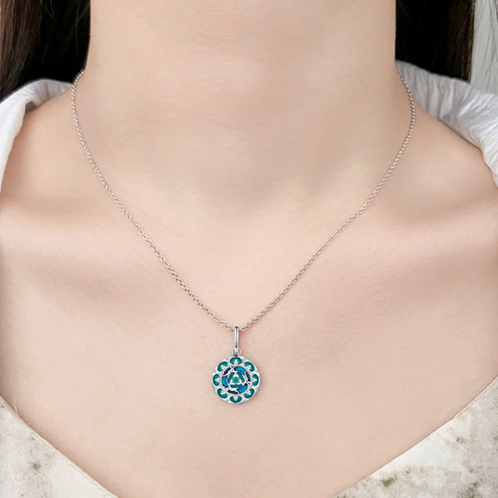 Buddha Stones925スターリングシルバー ラウンドターコイズ 3匹のウサギ バランスネックレスペンダント