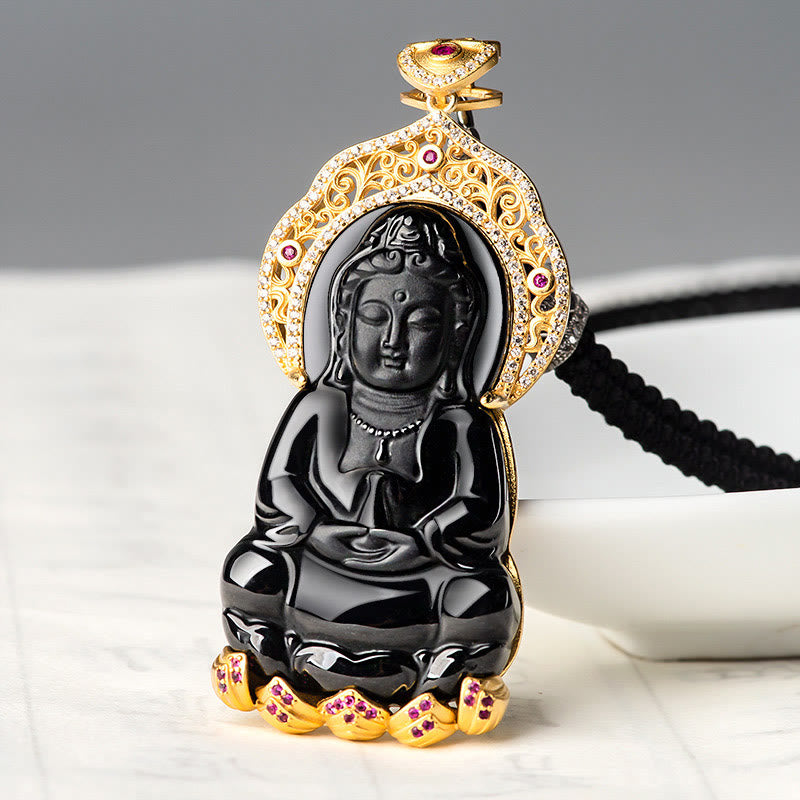 Buddha Stones925スターリングシルバー 天然黒翡翠 観音菩薩 富のネックレスペンダント - image 2