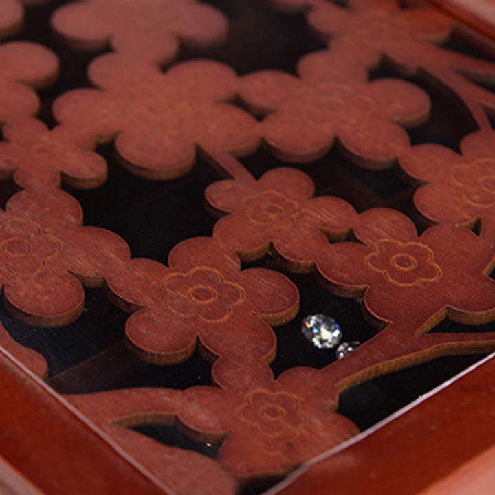 Buddha Stonesヴィンテージ 梅の花 彫刻 木製 ジュエリーボックス 6層 ジュエリー収納ボックス