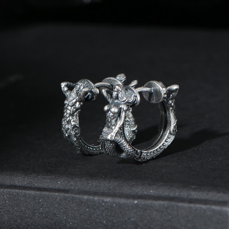 925スターリングシルバードラゴンフープパターンプロテクションイヤリング - イヤリング - image 0