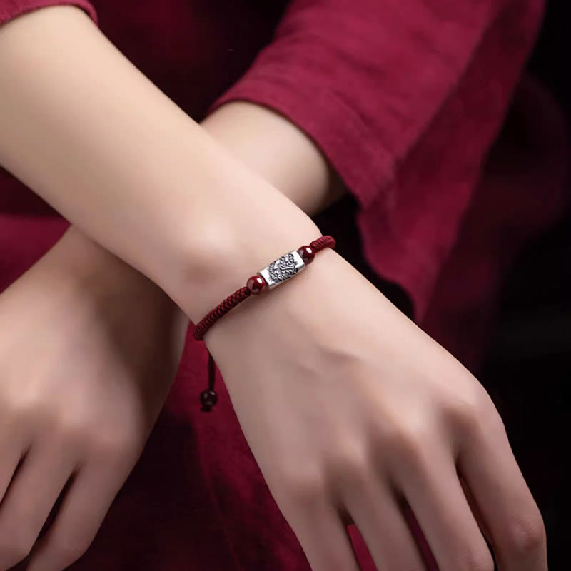 Buddha Stones925スターリングシルバー 12星座 辰砂 ストリングブレスレット