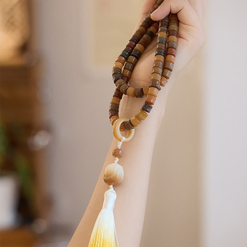 Buddha Stones108 個入りMalaビーズ 菩提樹の実 仏陀の手 蓮華 彫刻 ハーモニーブレスレット