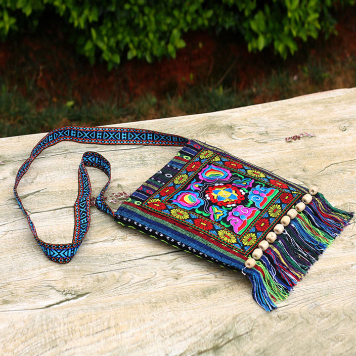 Buddha Stonesチベットのハンドメイド刺繍カメリアキャンバスショルダーバッグクロスボディバッグ