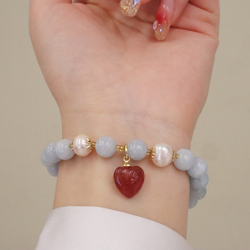 Buddha Stones天然アクアマリン カルセドニー セレニティ ウサギ ひょうたん 猫 チャームブレスレット - image 11