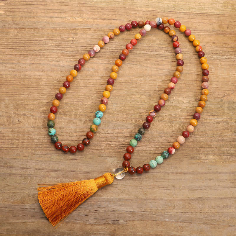 Buddha Stones 108Malaビーズ ムーカイト 感情成長ブレスレット タッセルネックレスペンダント