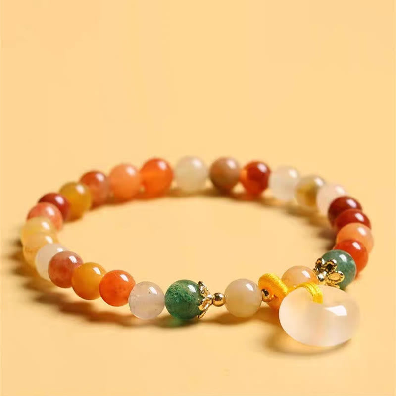 Buddha Stones14K ゴールドメッキ カラフル ゴールデン シルク 翡翠 平和バックル 富のブレスレット