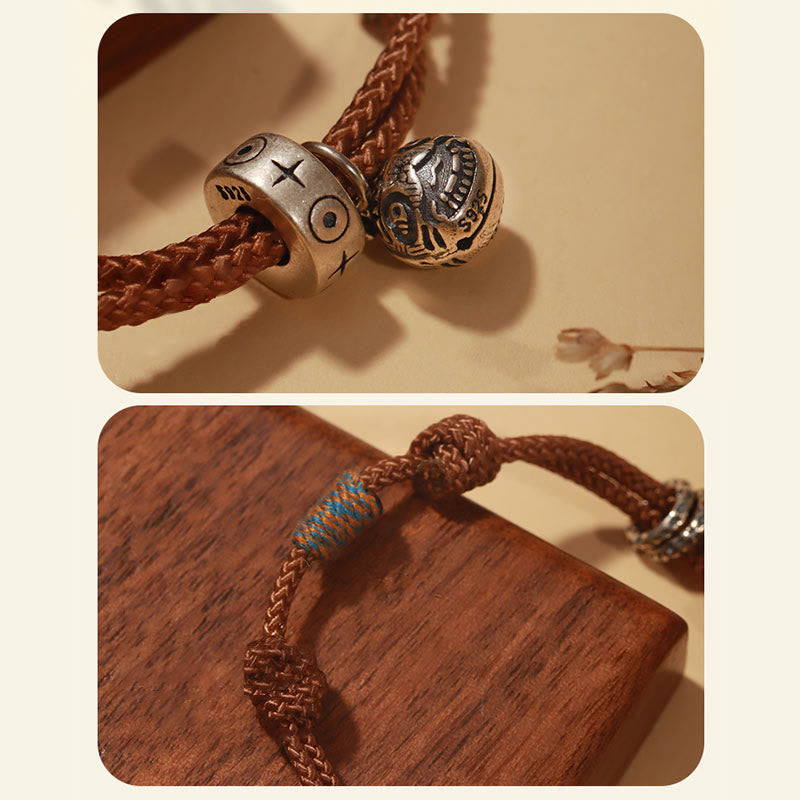Buddha Stones925 スターリングシルバー ゴールド 呑み込む獣 鯉 富 手作り 編み込みブレスレット