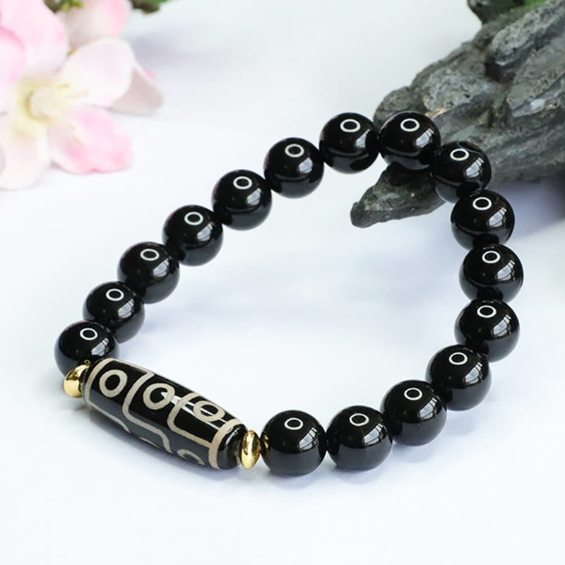 Buddha Stonesチベット九眼ビーズブラックオニキスパワーブレスレット