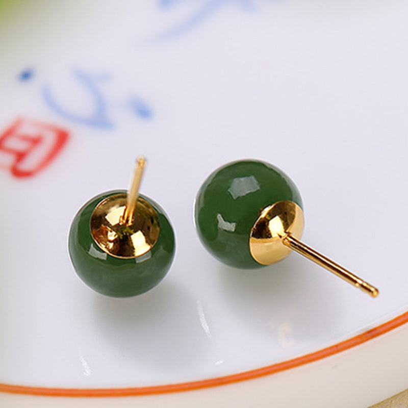 Buddha Stones925スターリングシルバー ラウンド シアン翡翠 ヒーリングカーム スタッドピアス