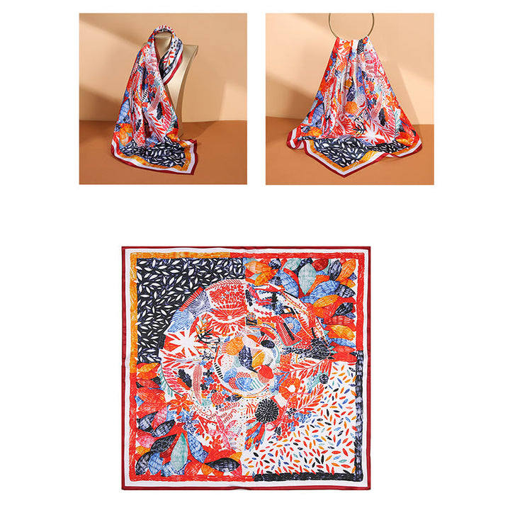 Buddha Stones、田園風景、熱気球、春の花、100% マルベリーシルク ネックスカーフ - image 23