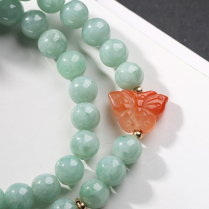 Buddha Stones925スターリングシルバー 天然翡翠 アンバー バタフライ 幸運の豊かさのブレスレット