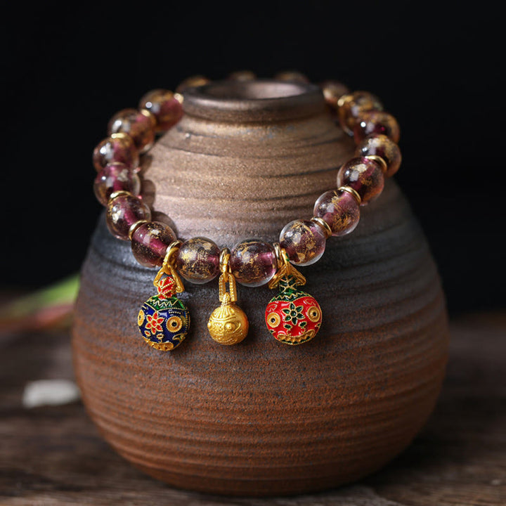 Buddha Stones金呑み獣ファミリーチャーム 金銀箔 琉璃ガラスビーズ 祝福ブレスレット