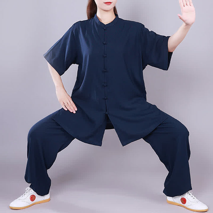 Buddha Stones太極拳 気功 瞑想 祈り スピリチュアル 禅 練習 ユニセックス コットン リネン 服 セット - ネイビーブルー - 半袖 - US14、 UK/AU18、 EU46 (3XL)  - image 20