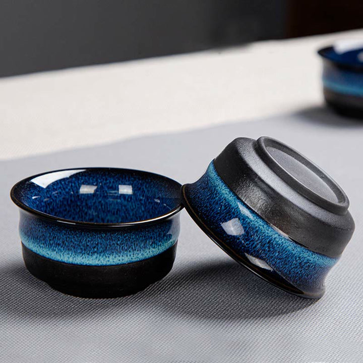 Buddha Stonesブルーグラデーションカラー 中国功夫茶 陶器ティーポット ポータブルギフトバッグボックスセット