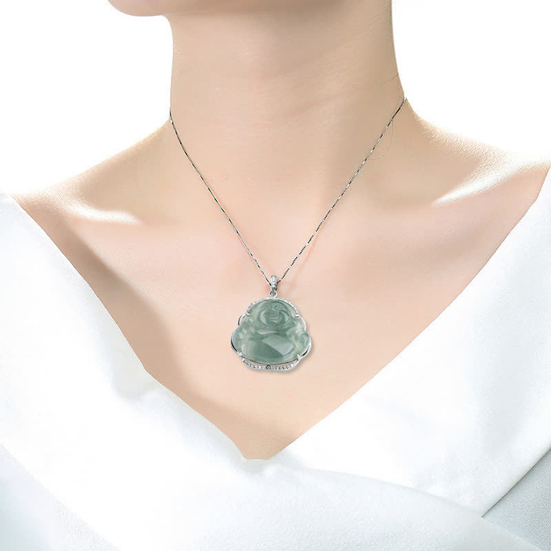 Buddha Stones925スターリングシルバー 笑う仏陀 天然翡翠 幸運のネックレスチェーンペンダント - image 3