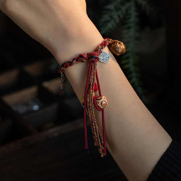Buddha Stonesチベット手作りカラフルな糸925スターリングシルバー鯉魚保護強度ストリングブレスレット