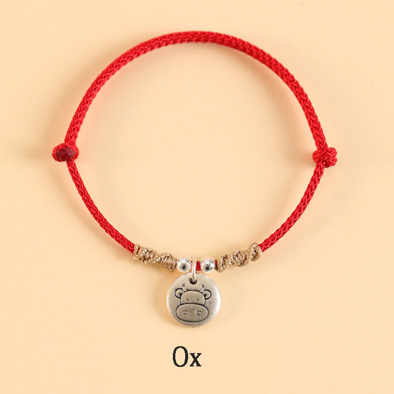 Buddha Stonesハンドメイド999スターリングシルバードラゴン年かわいい中国の十二支幸運編みブレスレット
