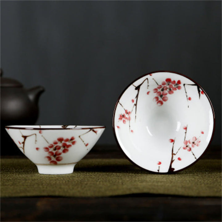 Buddha Stones、花、フーキャラクター、山、蓮、桜、陶器のティーカップ、カンフーティーカップ