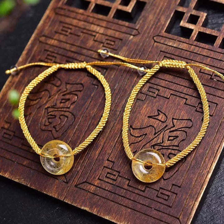Buddha Stonesラウンドシトリンピースバックルハピネス編みブレスレット