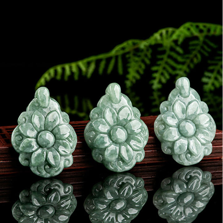 Buddha Stones天然翡翠カランコエブロスフェルディアナ花柄幸運ネックレスペンダント