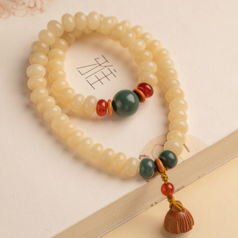 Buddha Stonesの実 蓮の鞘 チャーム 平和 ダブルラップブレスレット