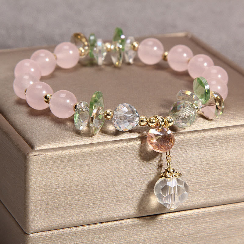 Buddha Stonesキャッツアイ ピンククリスタル ピースチャームブレスレット